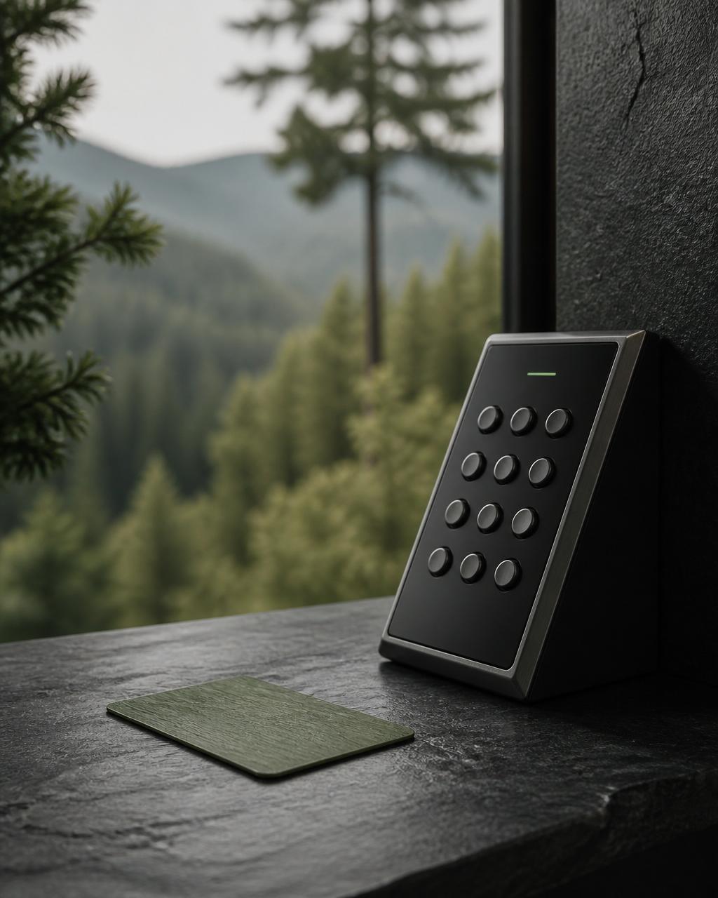 Premium Sicherheits-Bedienteil mit steirischem Wald im Hintergrund